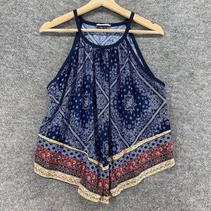 5/$45 Exclusive One Top Women L Large Blue Geometric Sleeveless Round Neck